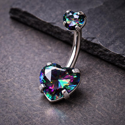 Internally Threaded 316L Stainless Steel Prong Set Vitrail Medium Heart Navel Ring Belly Button Ring Skin Metals