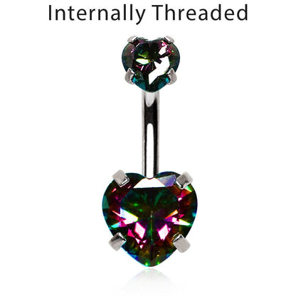 Internally Threaded 316L Stainless Steel Prong Set Vitrail Medium Heart Navel Ring - Skin Metals