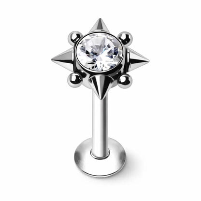CZ Rhombus Labret Stud 16G Internal Thread Flat Back Lip Cartilage Earring 316L Steel - Skin Metals