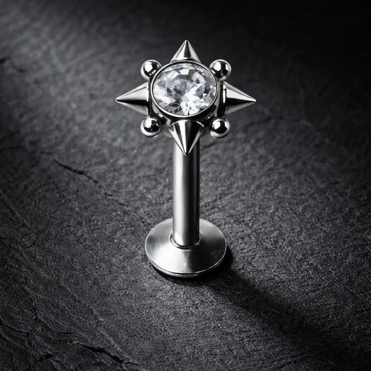 CZ Rhombus Labret Stud 16G Internal Thread Flat Back Lip Cartilage Earring 316L Steel