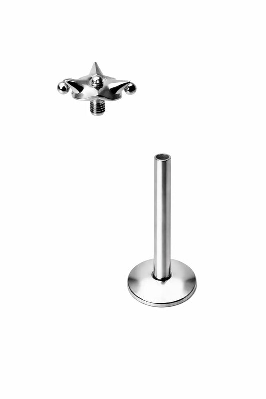 CZ Rhombus Labret Stud 16G Internal Thread Flat Back Lip Cartilage Earring 316L Steel