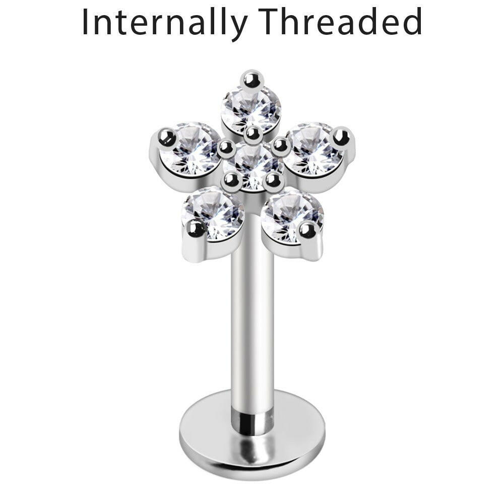 Internally Threaded 316L Stainless Steel Snow Flower Labret Impulse Piercings