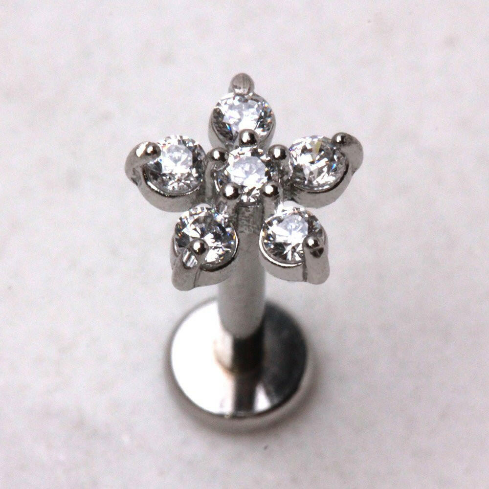 Internally Threaded 316L Stainless Steel Snow Flower Labret Impulse Piercings