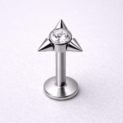 Internally Threaded 316L Stainless Steel Triangle CZ Labret with Spikes