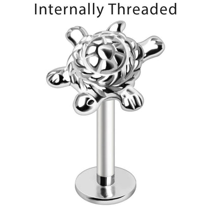 Internally Threaded Turtle Labret front view