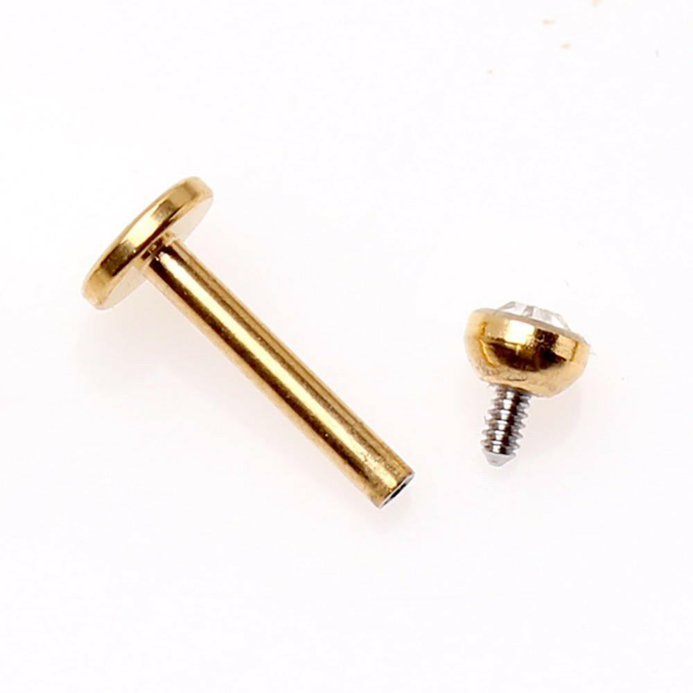 Internally Threaded Gold Plated Labret with Press Fit Cubic Zirconia Labret Impulse Piercings