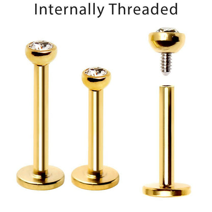 Internally Threaded Gold Plated Labret with Press Fit Cubic Zirconia Labret Impulse Piercings 5/16"