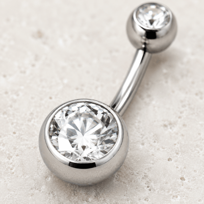 Internally Threaded Navel Ring Clear CZ Balls 14G 316L Steel