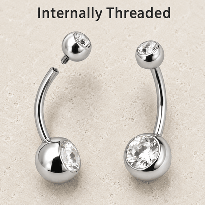 Internally Threaded Navel Ring Clear CZ Balls 14G 316L Steel
