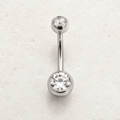 Internally Threaded Navel Ring Clear CZ Balls 14G 316L Steel