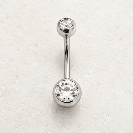 Internally Threaded Navel Ring Clear CZ Balls 14G 316L Steel - Skin Metals