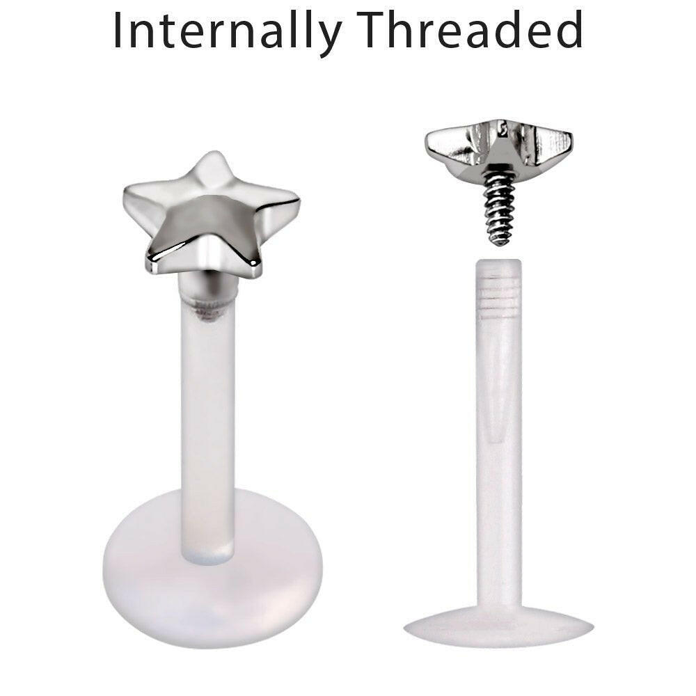 Internally Threaded PTFE Labret with 316L Stainless Steel Star Labret Impulse Piercings 5/16"