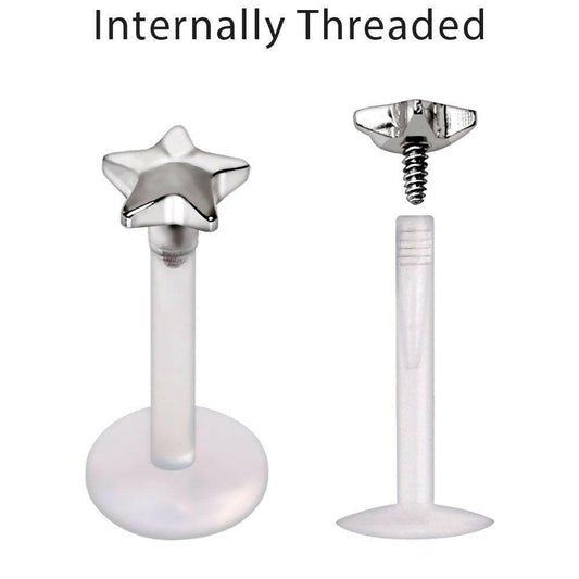 Internally Threaded PTFE Labret with 316L Stainless Steel Star
