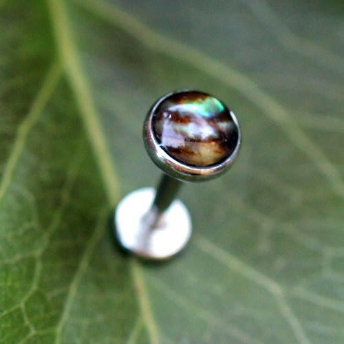 Internally Threaded Stainless Steel Abalone Flat Top Labret Labret Impulse Piercings