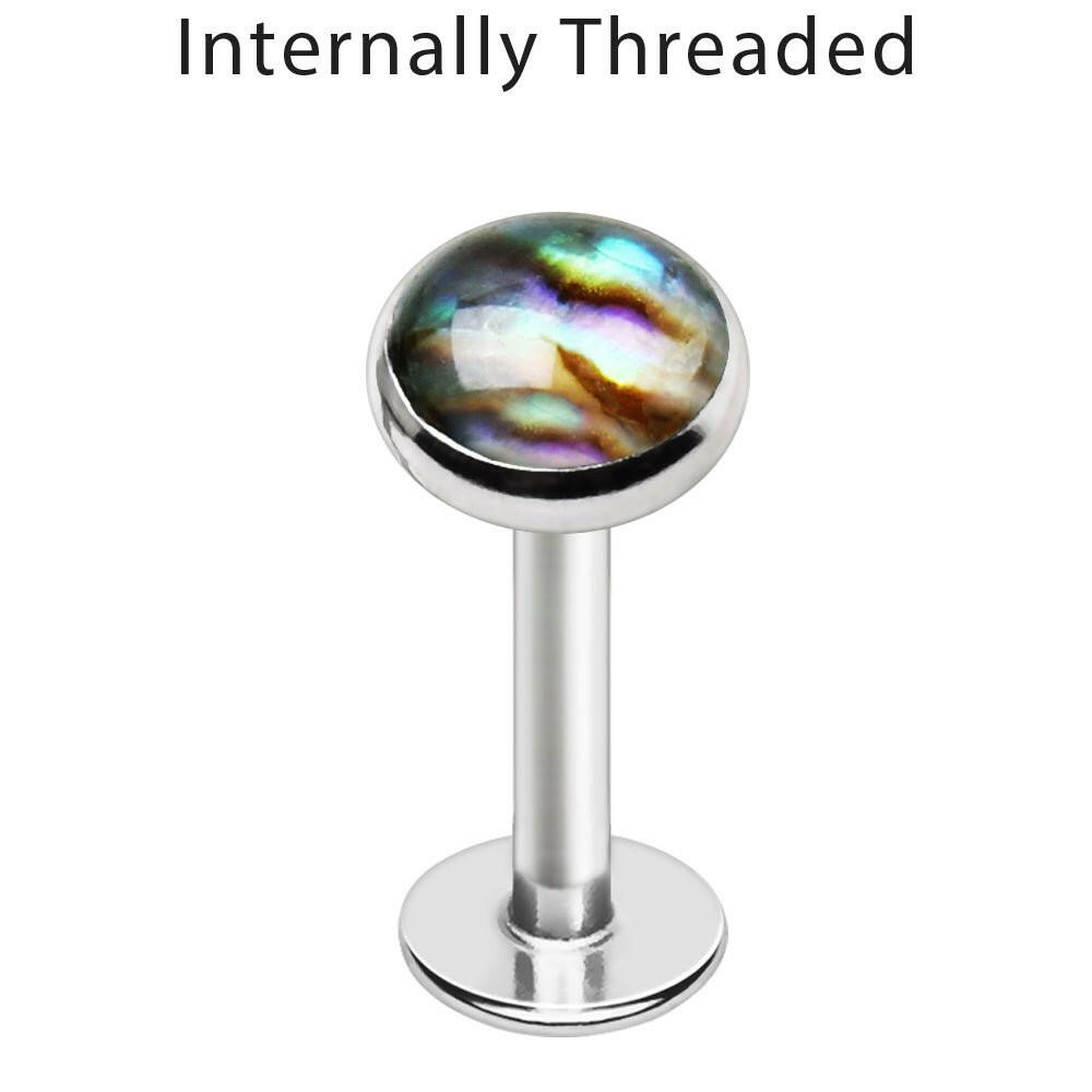 Internally Threaded Stainless Steel Abalone Flat Top Labret Labret Impulse Piercings 16 gaugeLength: 5/16"