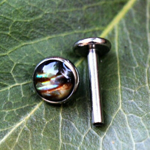 Internally Threaded Stainless Steel Abalone Flat Top Labret Labret Impulse Piercings