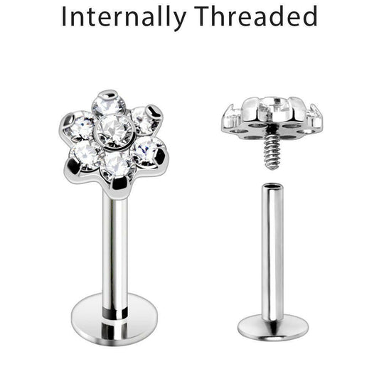 Internally Threaded Stainless Steel CZ Flower Labret Labret Impulse Piercings