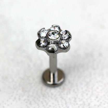 Internally Threaded Stainless Steel CZ Flower Labret Labret Impulse Piercings