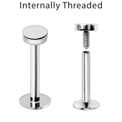 Internally Threaded Stainless Steel Flat Disc Labret Labret Impulse Piercings 16 gaugeLength: 5/16"