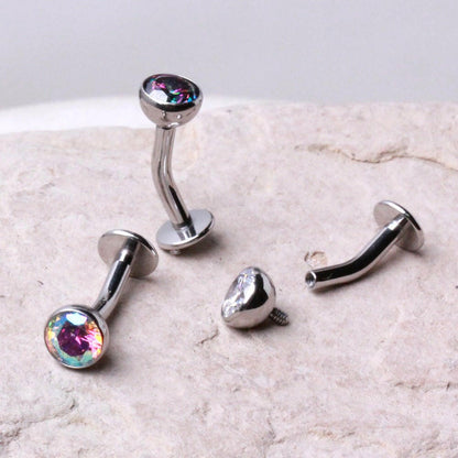 Internally Threaded Stainless Steel Press Fit CZ Floating Navel Ring