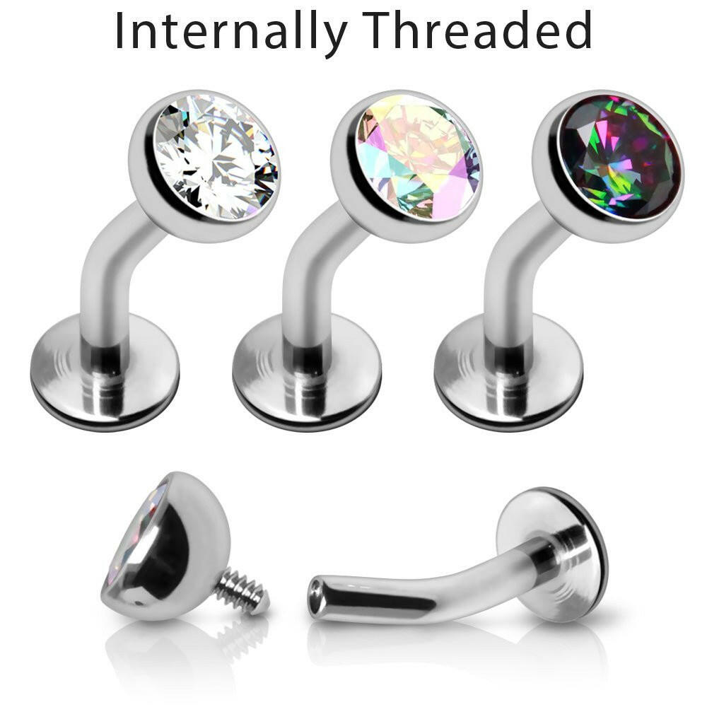 Internally Threaded Stainless Steel Press Fit CZ Floating Navel Ring