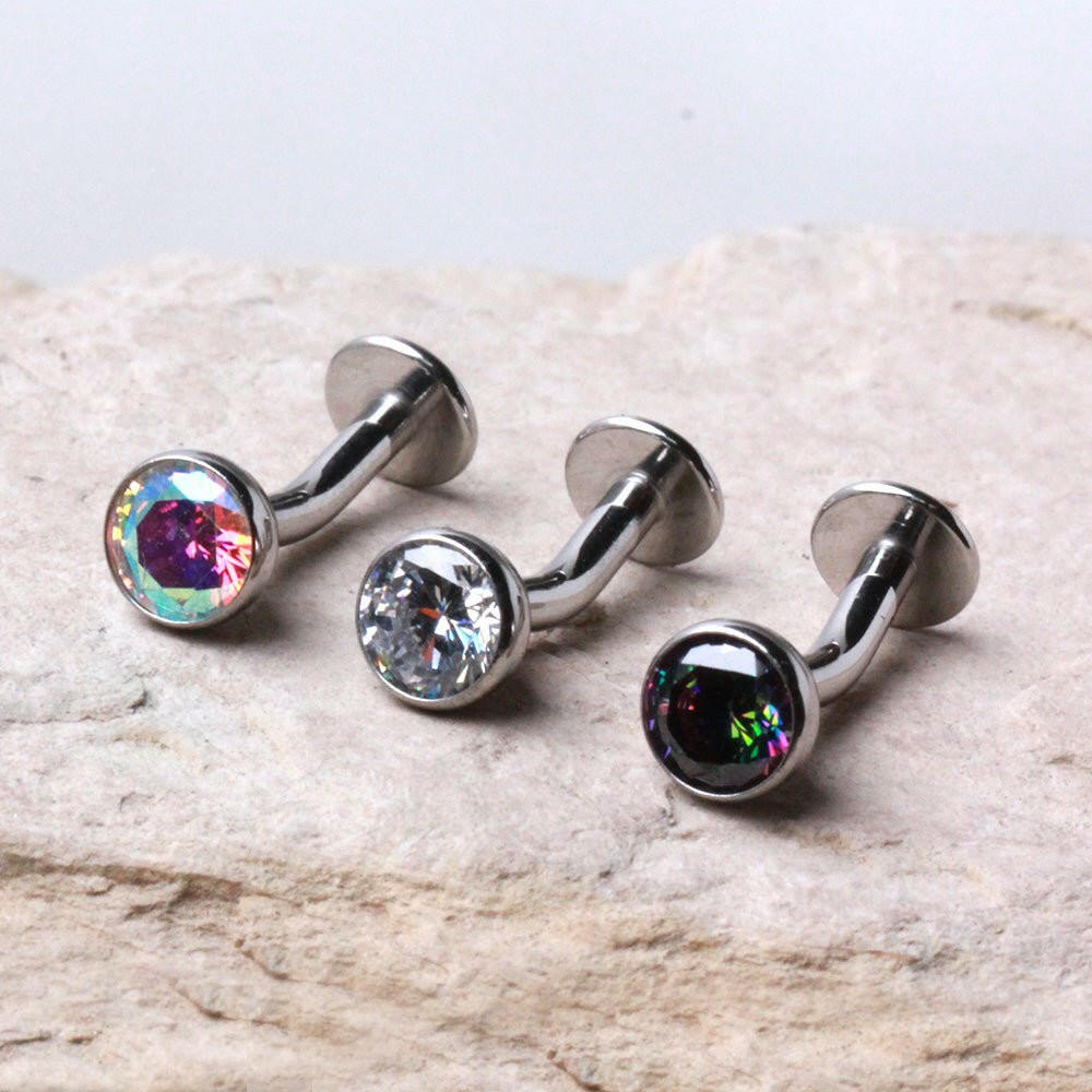 Internally Threaded Stainless Steel Press Fit CZ Floating Navel Ring