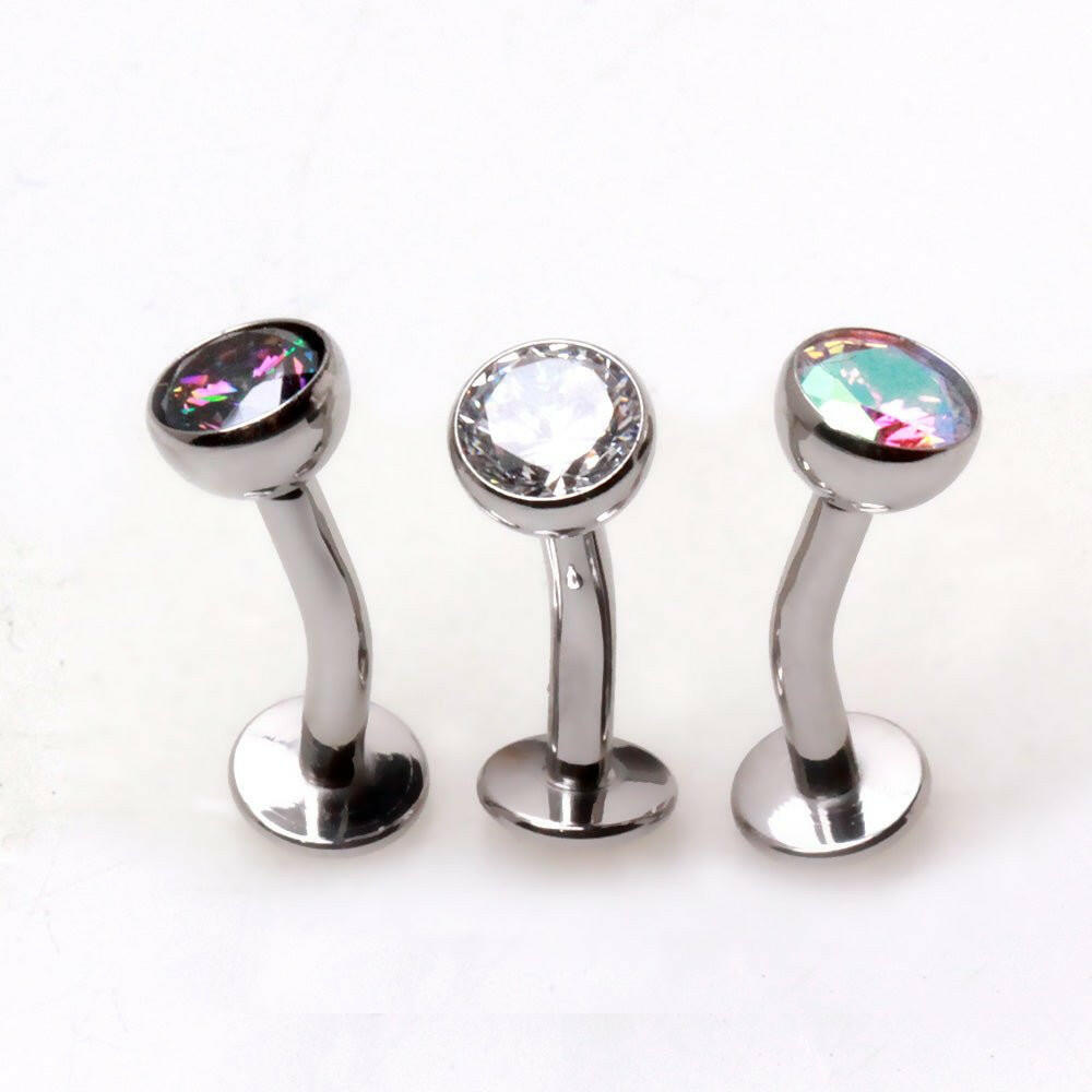 Internally Threaded Stainless Steel Press Fit CZ Floating Navel Ring