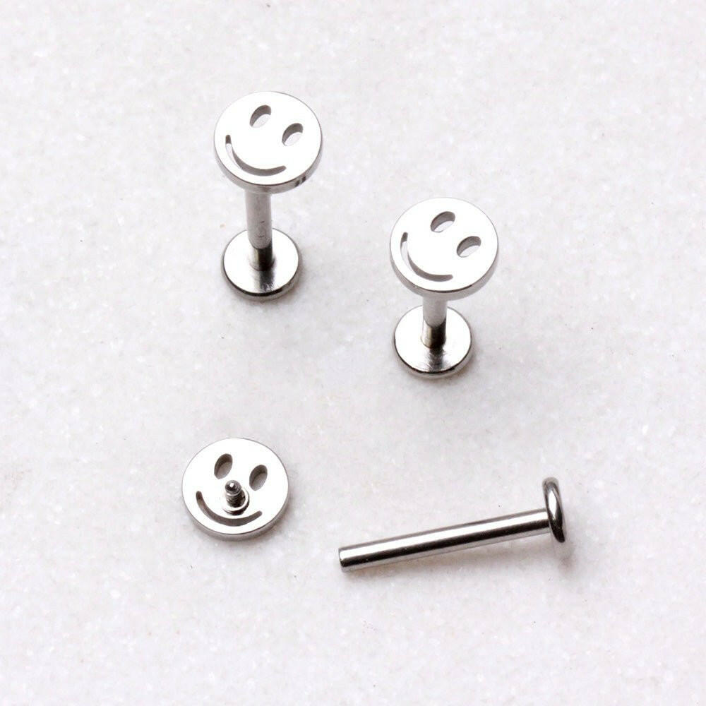 Internally Threaded Stainless Steel Smiley Face Labret Labret Impulse Piercings