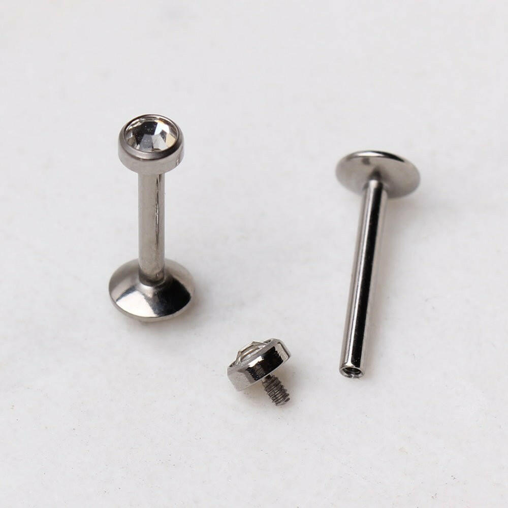 Internally Threaded Titanium Flat CZ Top Labret Labret Impulse Piercings