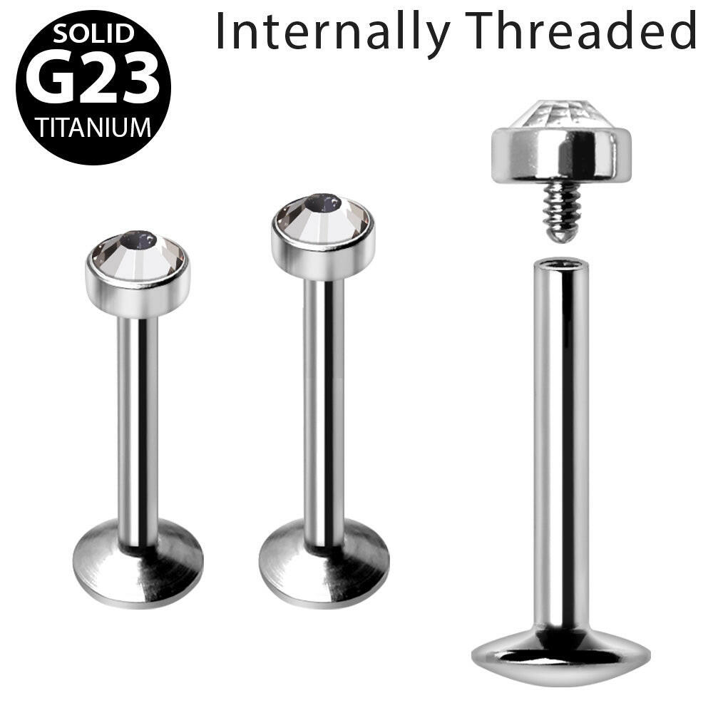 Internally Threaded Titanium Flat CZ Top Labret Labret Impulse Piercings 16GA 5/16"