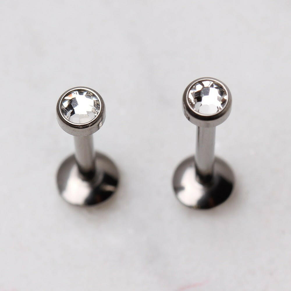 Internally Threaded Titanium Flat CZ Top Labret Labret Impulse Piercings