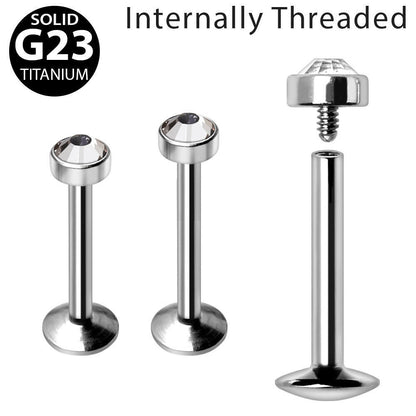Internally Threaded Titanium Flat CZ Top Labret
