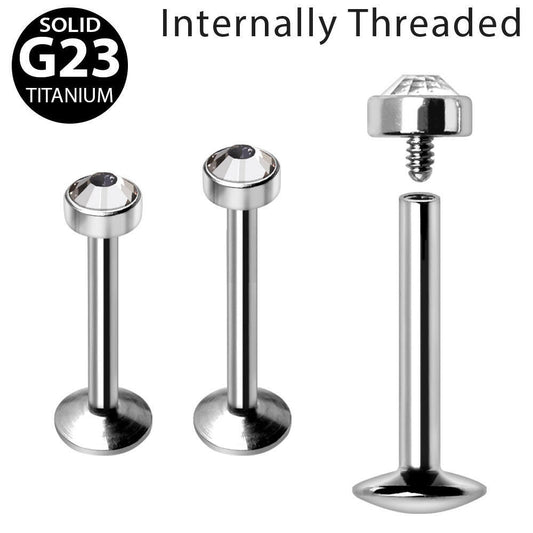 Internally Threaded Titanium Flat CZ Top Labret
