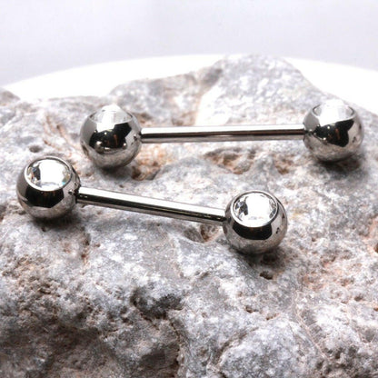 Internally Threaded Titanium Front Facing Clear CZ Ball Nipple Bar Nipple Rings Impulse Piercings