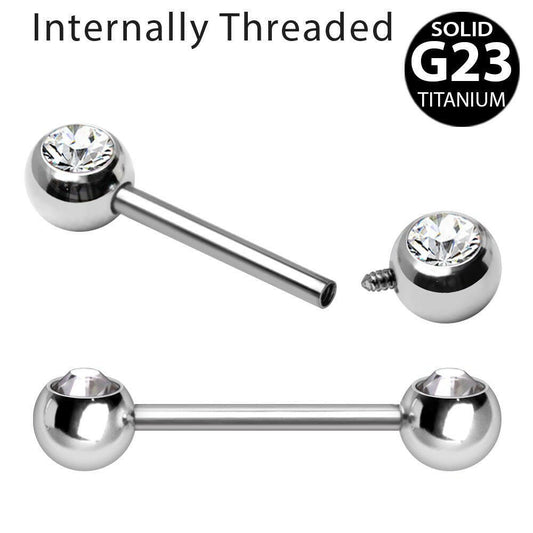 Internally Threaded Titanium Front Facing Clear CZ Ball Nipple Bar Nipple Rings Impulse Piercings