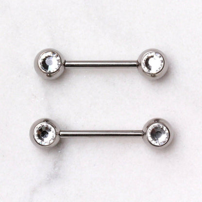 Internally Threaded Titanium Front Facing Clear CZ Ball Nipple Bar Nipple Rings Impulse Piercings