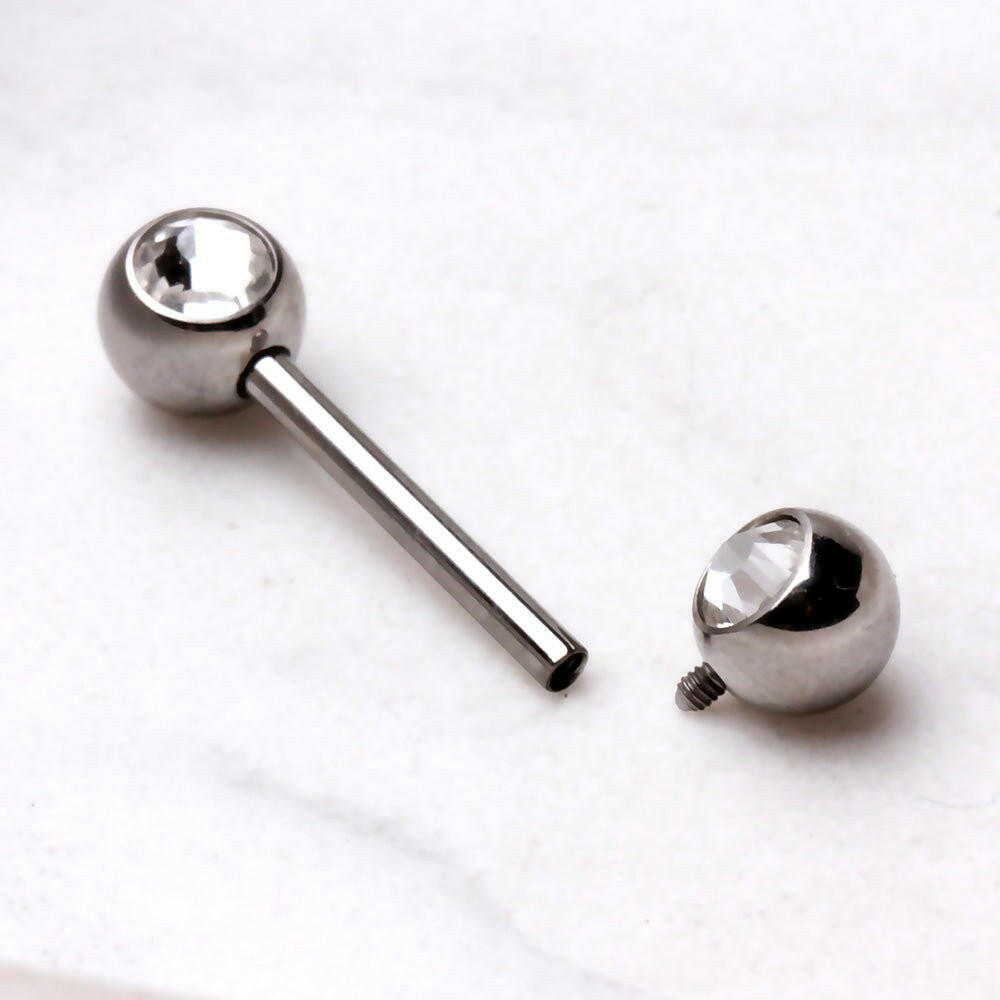 Internally Threaded Titanium Front Facing Clear CZ Ball Nipple Bar Nipple Rings Impulse Piercings