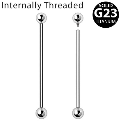 Internally Threaded Titanium Industrial Barbell with Solid Balls Industrial Barbell Impulse Piercings