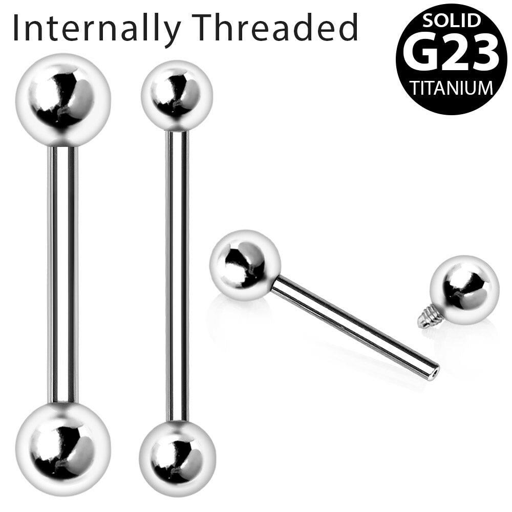 Internally Threaded Titanium Industrial Barbell with Solid Balls Industrial Barbell Impulse Piercings