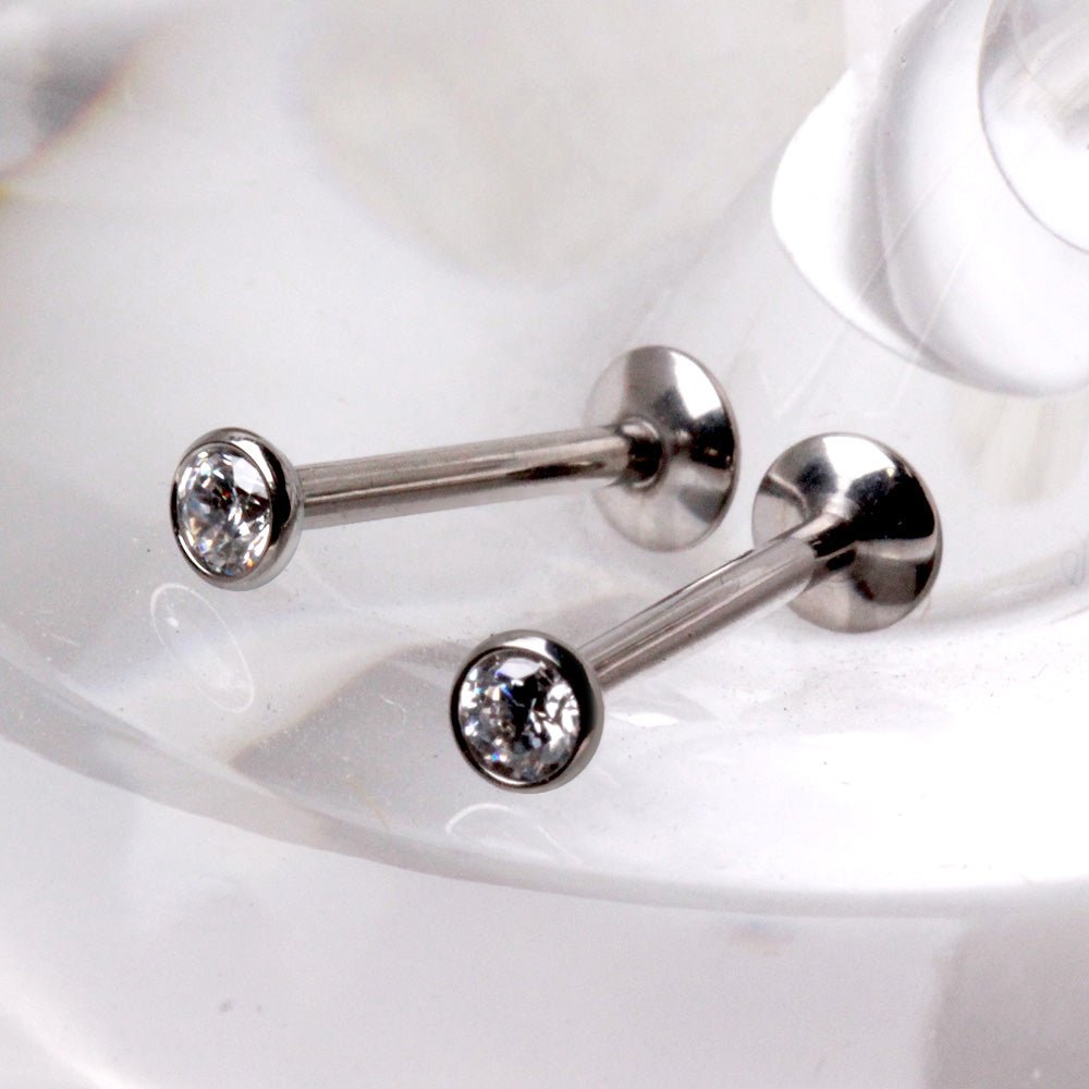 Internally Threaded Titanium Labret with Clear CZ Flat Top Labret Skin Metals