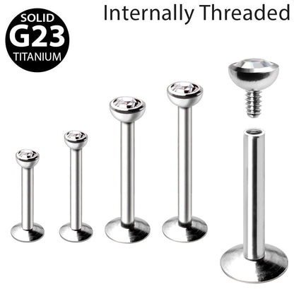 Internally Threaded Titanium Labret with Clear CZ Flat Top Labret Skin Metals