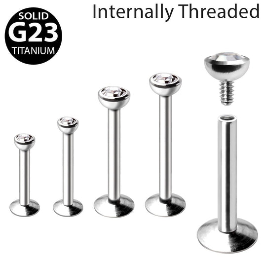 Internally Threaded Titanium Labret with Clear CZ Flat Top Labret Skin Metals