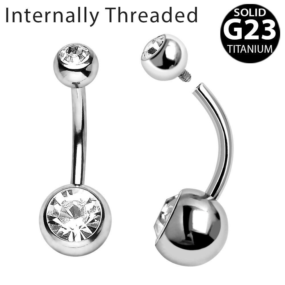 Internally Threaded Titanium Navel Ring with CZ Balls Navel Ring Impulse Piercings 14 gaugeLength: 3/8" Ball Size: 4x6mm