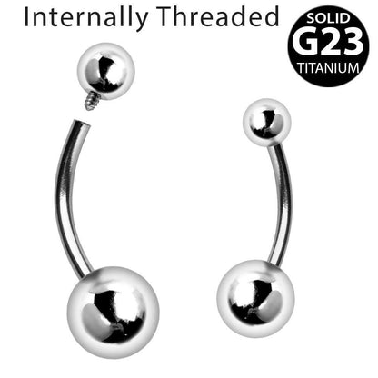 Internally Threaded Titanium Navel Ring with Solid Balls Navel Ring Impulse Piercings Thickness: 14 gauge Length: 3/8" Ball Size: 4x6mm