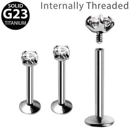 Internally Threaded Titanium Prong Set CZ Labret