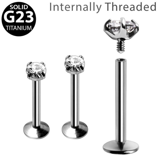 Internally Threaded Titanium Prong Set CZ Labret
