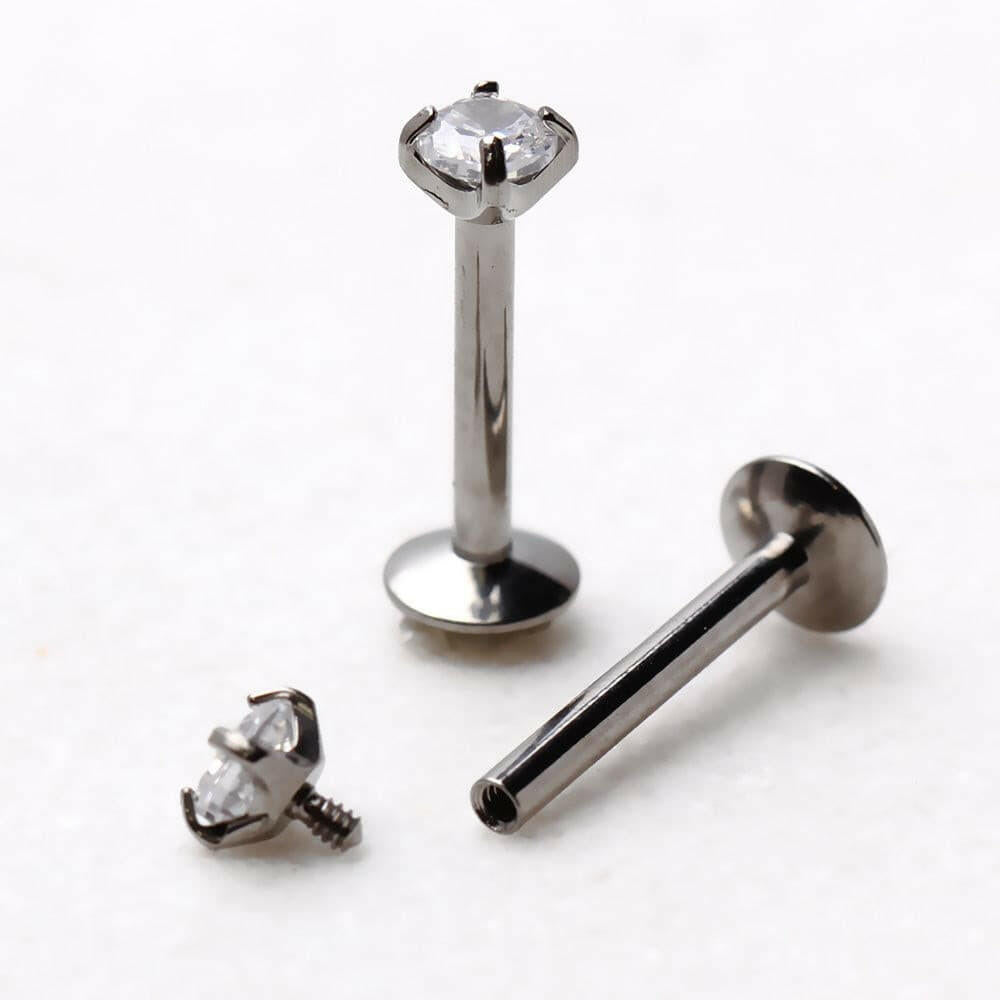 Internally Threaded Titanium Prong Set CZ Labret