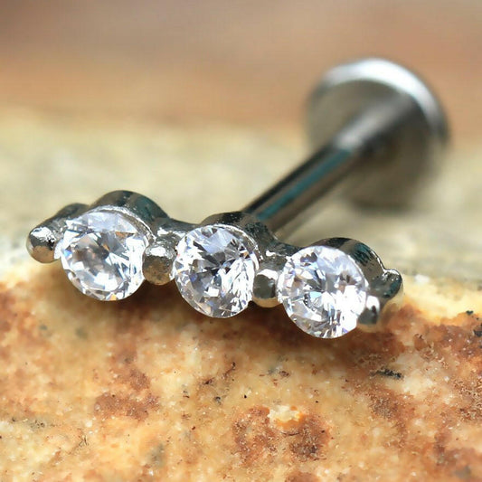 Internally Threaded Triple CZ Labret