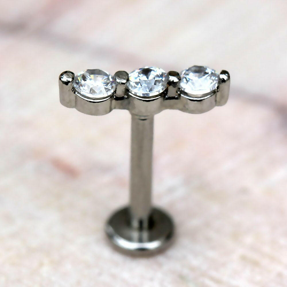 Internally Threaded Triple CZ Labret Labret Impulse Piercings