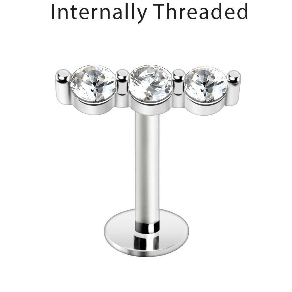 Internally Threaded Triple CZ Labret Labret Impulse Piercings